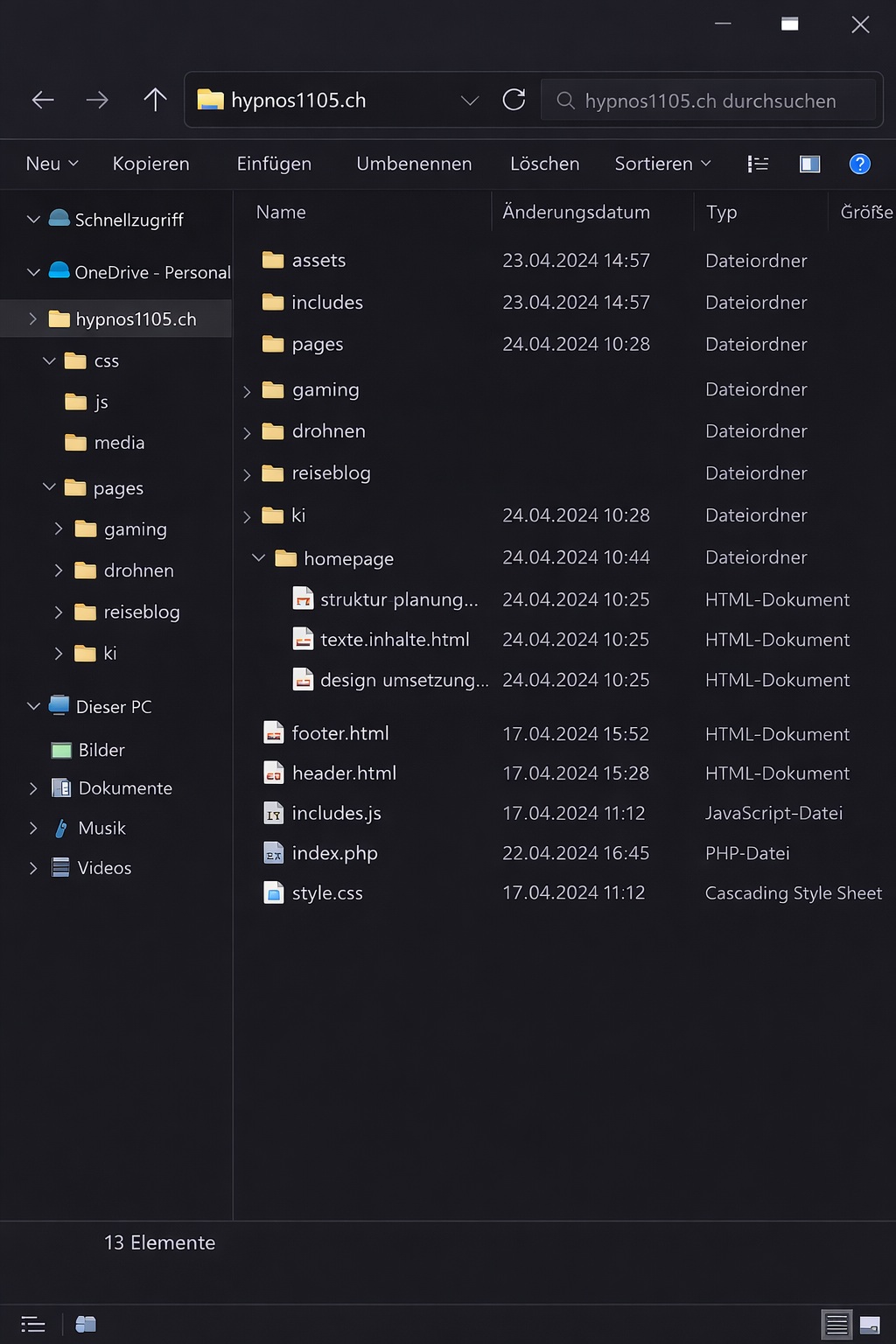 Ordnerstruktur Homepage