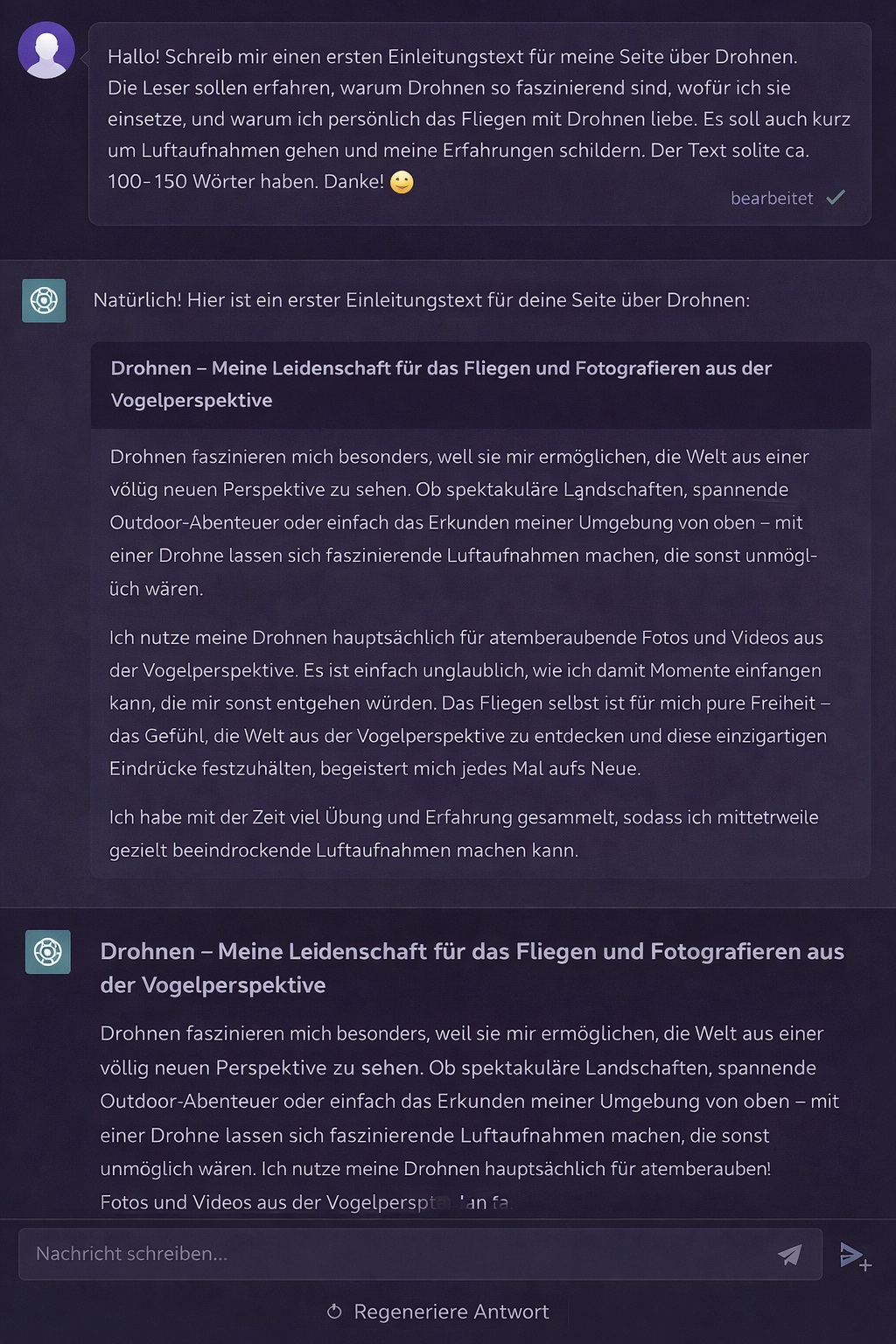 Screenshot eines überarbeiteten Textes mit KI